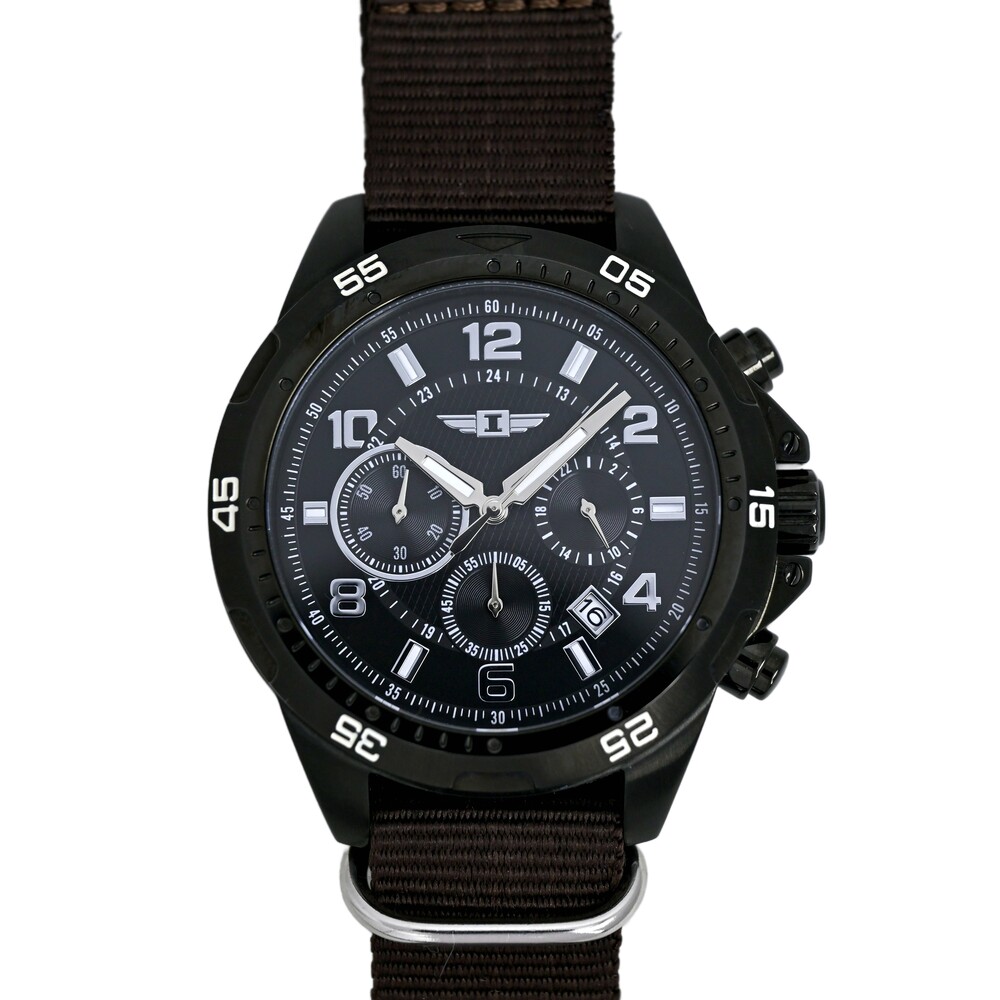 Invicta Pilot Chronograph Black Dial Men's 45mm Quartz Wrist Watch Brown Nato